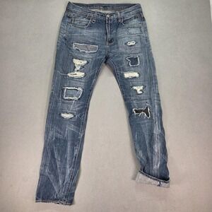 RPTN Selvedge Jeans Mens Blue Distressed Patchwork Zip Fly Denim Fits 32x32